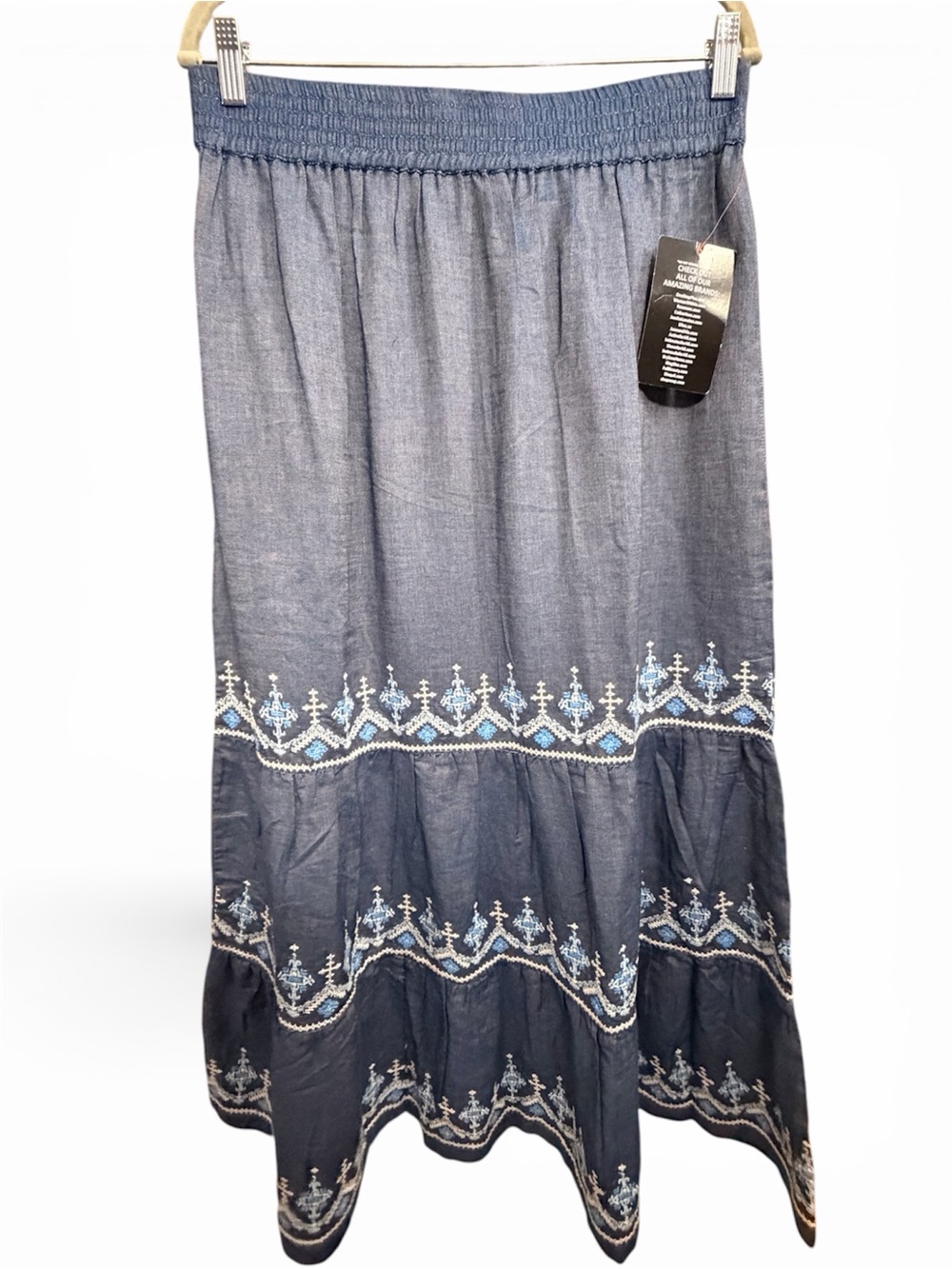 Denim 24/7 Navy Maxi Skirt with Embroidered Hem